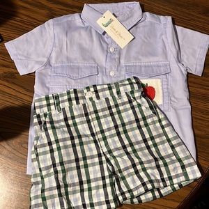 Red Apple & Green Plaid Shorts Set